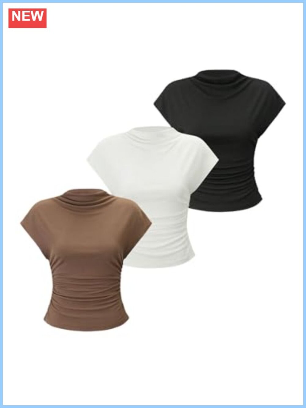 3 Pack Women's Business Casual Mock Neck Ruched Ribbed Tank Tops